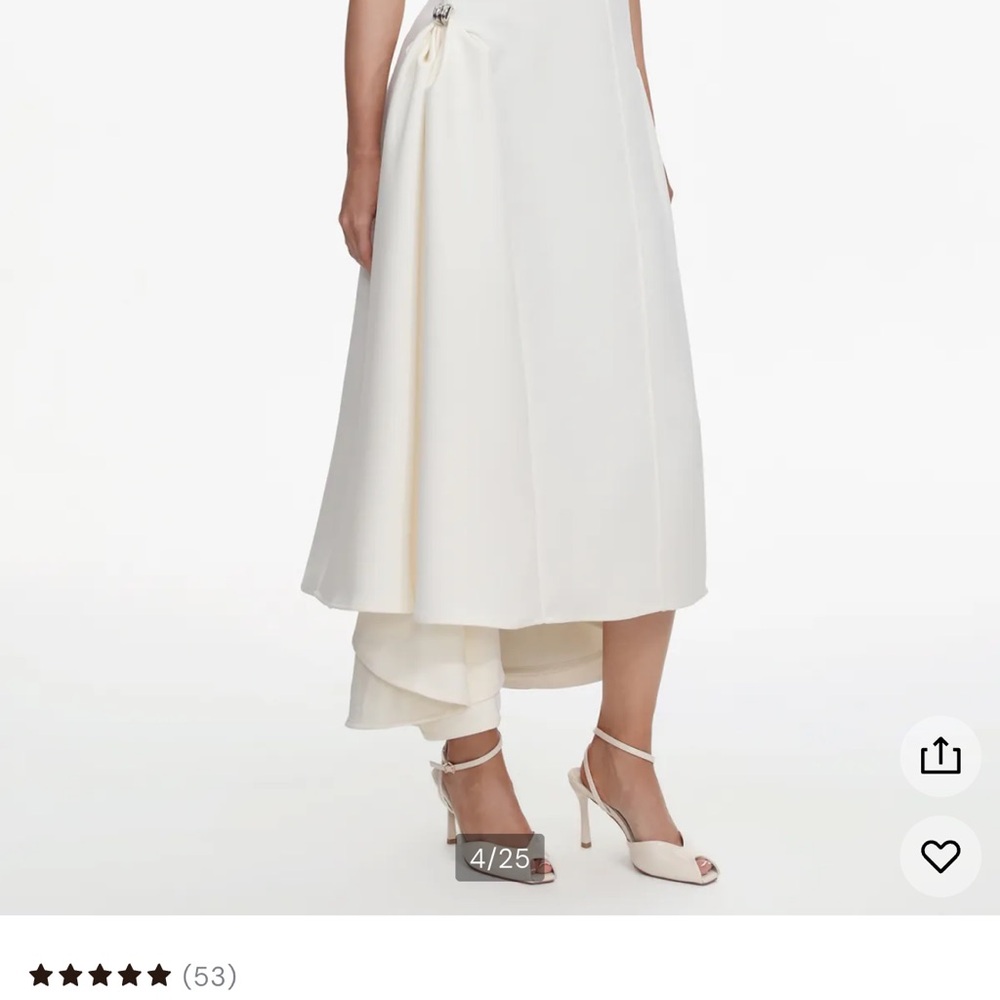 Elegantly sleeveless Draped Cream Midi Dress with silver side detach accessories - Picture 5 of 7